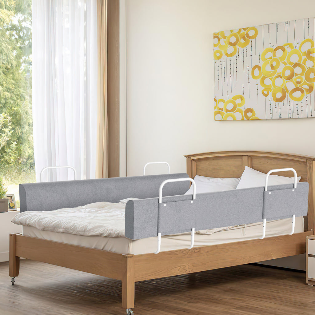 Kinderbettgitter, 150/180/200 cm, Sicherheitsgitter für Babybetten, in 5 Stufen höhenverstellbar, weiches Gitter zum Schutz vor Stürzen, geeignet für Familienbetten und Babybetten, grau