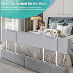 Kinderbettgitter, 150/180/200 cm, Sicherheitsgitter für Babybetten, in 5 Stufen höhenverstellbar, weiches Gitter zum Schutz vor Stürzen, geeignet für Familienbetten und Babybetten, grau