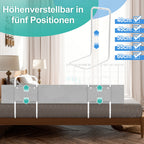 Kinderbettgitter, 150/180/200 cm, Sicherheitsgitter für Babybetten, in 5 Stufen höhenverstellbar, weiches Gitter zum Schutz vor Stürzen, geeignet für Familienbetten und Babybetten, grau
