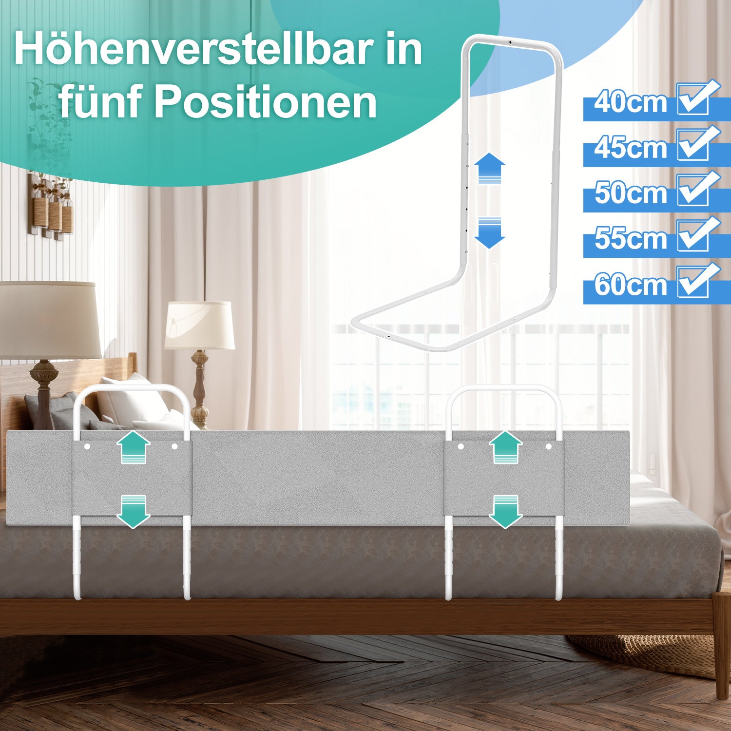 Kinderbettgitter, 150/180/200 cm, Sicherheitsgitter für Babybetten, in 5 Stufen höhenverstellbar, weiches Gitter zum Schutz vor Stürzen, geeignet für Familienbetten und Babybetten, grau