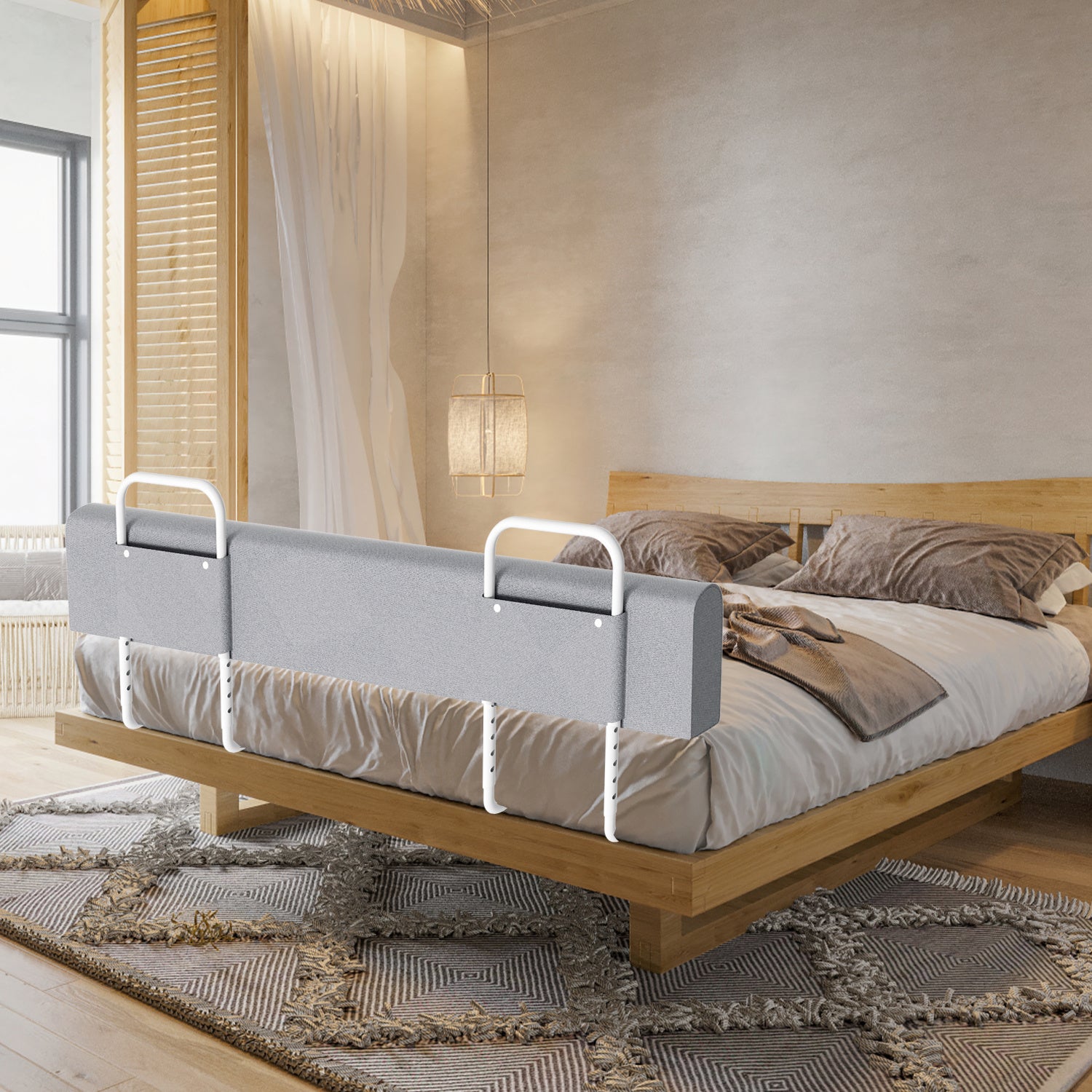 Kinderbettgitter, 150/180/200 cm, Sicherheitsgitter für Babybetten, in 5 Stufen höhenverstellbar, weiches Gitter zum Schutz vor Stürzen, geeignet für Familienbetten und Babybetten, grau