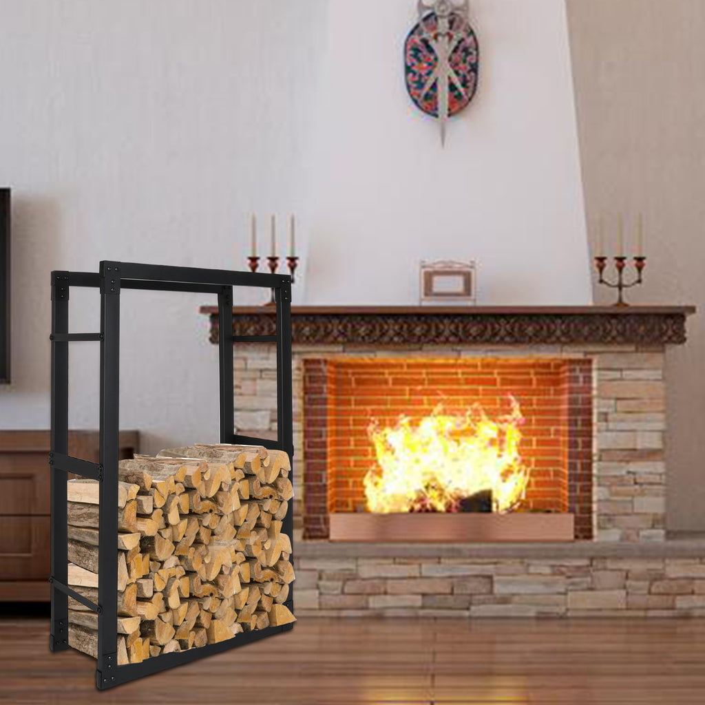 Holzregal, schwarzes Metall-Holzregal, Holzscheite, Hilfsmittel zur Lagerung im Innenbereich, Holzregal, Holzhalterung, Holzaufbewahrungsregal, in verschiedenen Größen erhältlich