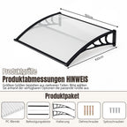 Vordach für Außentüren, mit vergrößerter Regenrinne, einseitig geneigtes, gewölbtes Vordach, schützt vor Sonne und Regen, vier Größen: 120 cm / 150 cm / 200 cm / 300 cm
