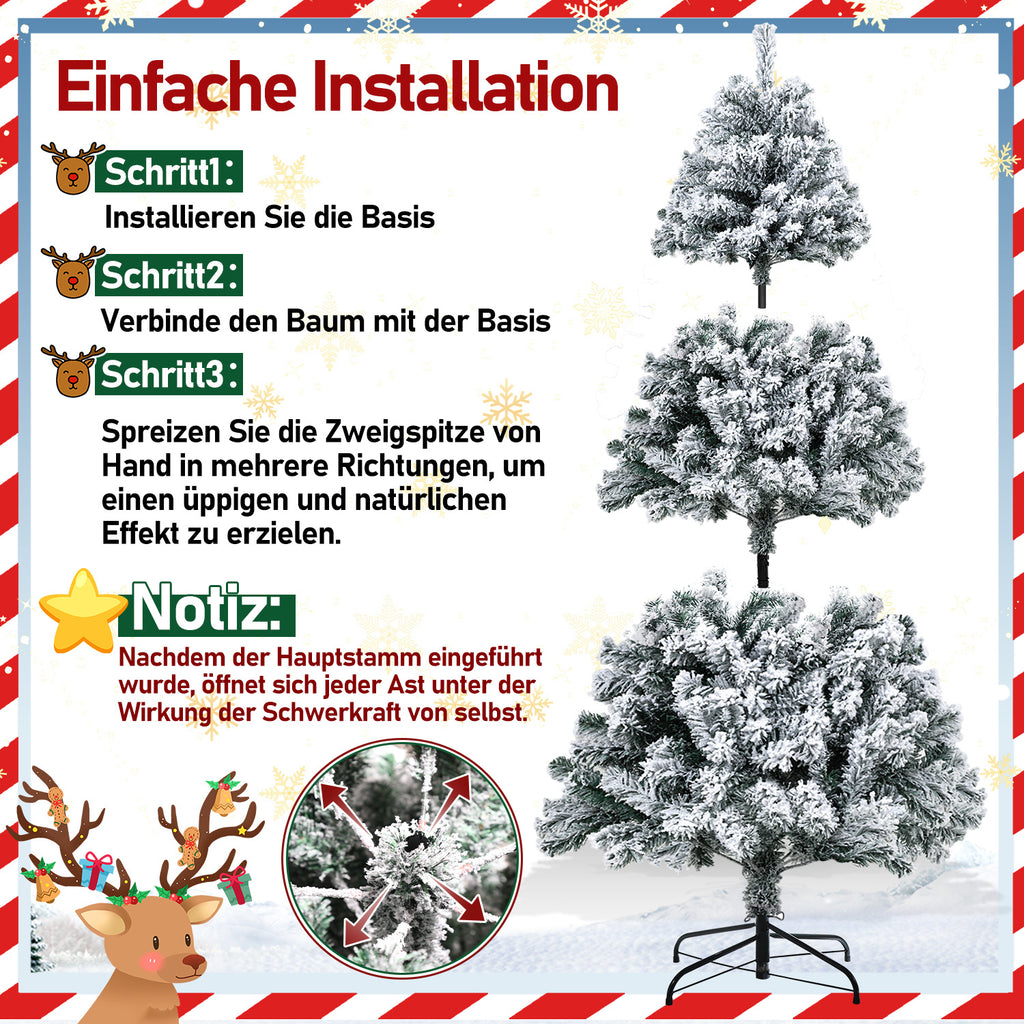 Künstlicher Weihnachtsbaum mit Schneeeffekt, 120/150/180 cm – aus PVC, mit 340/550/860 Zweigen, inklusive Metallfuß und Schnellmontagesystem, geeignet für festliche Weihnachtsdekoration