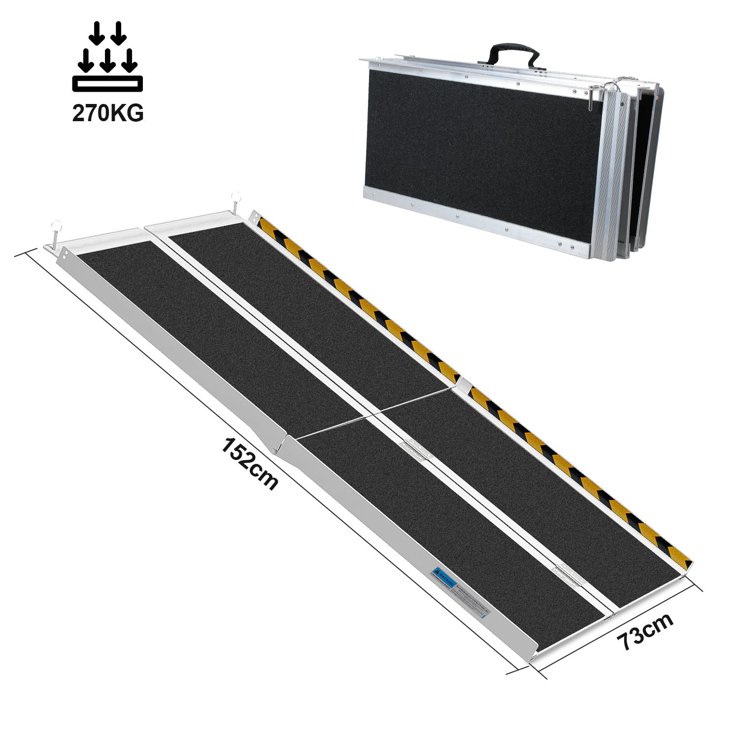 61/91/152CM Rollstuhlrampe, maximale Belastbarkeit 270 kg, Rollstuhlrampe mit rutschfester Oberfläche, tragbare Rollstuhlrampe, zusammenklappbare Rollstuhlrampe für Treppenstufen, Treppen und Türöffnungen