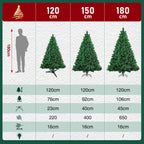 120–210 cm großer künstlicher Weihnachtsbaum aus Kunststoff, künstlicher Weihnachtsbaum, mit 18 cm langen Zweigen, schnell aufzubauen, zusammenklappbar, flammhemmend, inklusive Ständer aus Kunststoff/Metall, weiß/grün