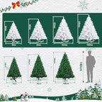 120–210 cm großer künstlicher Weihnachtsbaum aus Kunststoff, künstlicher Weihnachtsbaum, mit 16 cm langen Zweigen, schnell aufzubauen, zusammenklappbar, flammhemmend, inklusive Ständer aus Kunststoff/Metall, weiß/grün
