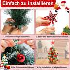 40 cm hoher Mini-Weihnachtsbaum mit LED-Beleuchtung, kleiner künstlicher Tannenbaum, Tannenbaum für den Tisch, mit roten, goldenen und silbernen Christbaumkugeln