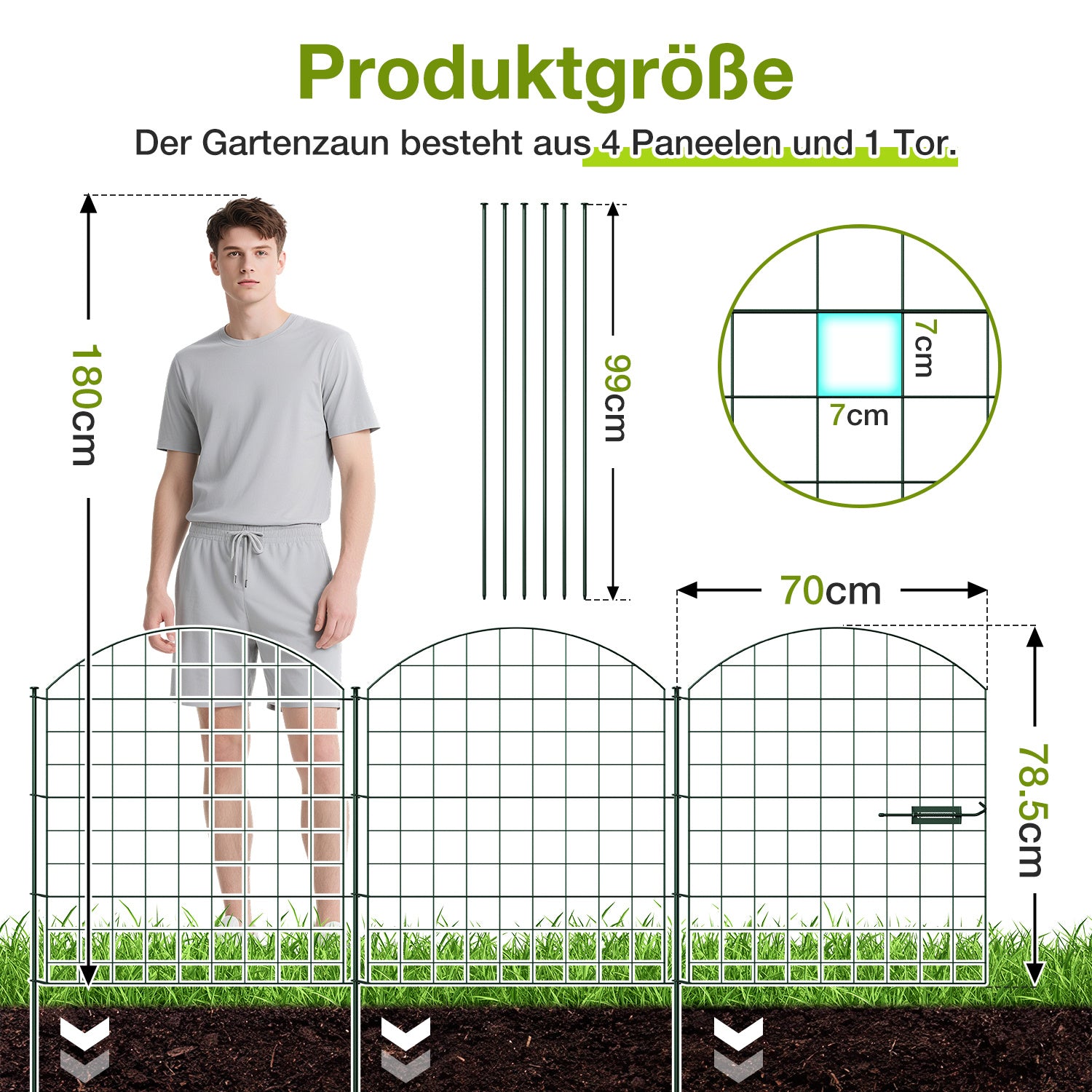 Dekorative Gartenzäune, Teichzaun-Sets, 1 Tor + 4 Teichzaunelemente, Steckzäune, Metallzäune mit Zaunelementen sowie Außenzäune, Gartenzäune, Tierzäune, mit Schloss, Haustierzäune, in drei Ausführungen erhältlich: grün, schwarz