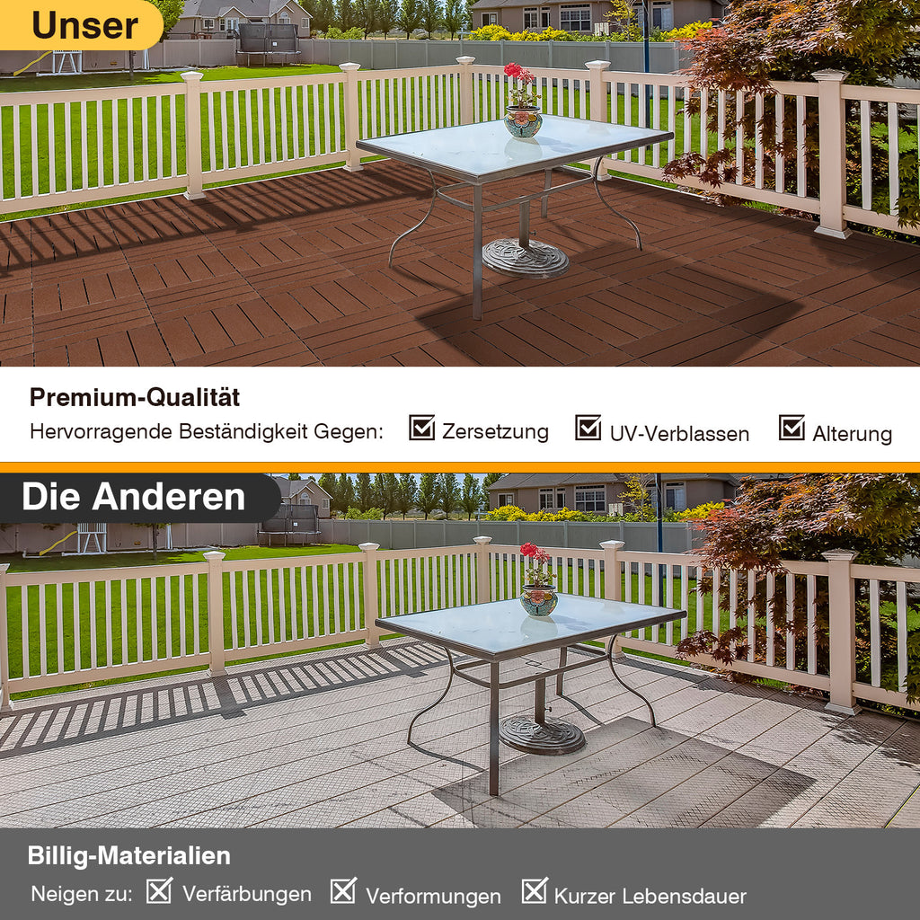 Terrassenfliesen aus Polypropylen, 30 x 30 cm, anthrazitgrau/rotbraun, Kunststoff | Witterungsbeständig, rutschfest, einfache Verlegung, geeignet für Terrassen, Balkone und Gärten, leicht zu reinigen, Kunststoffbodenbelag, 1–5 m²