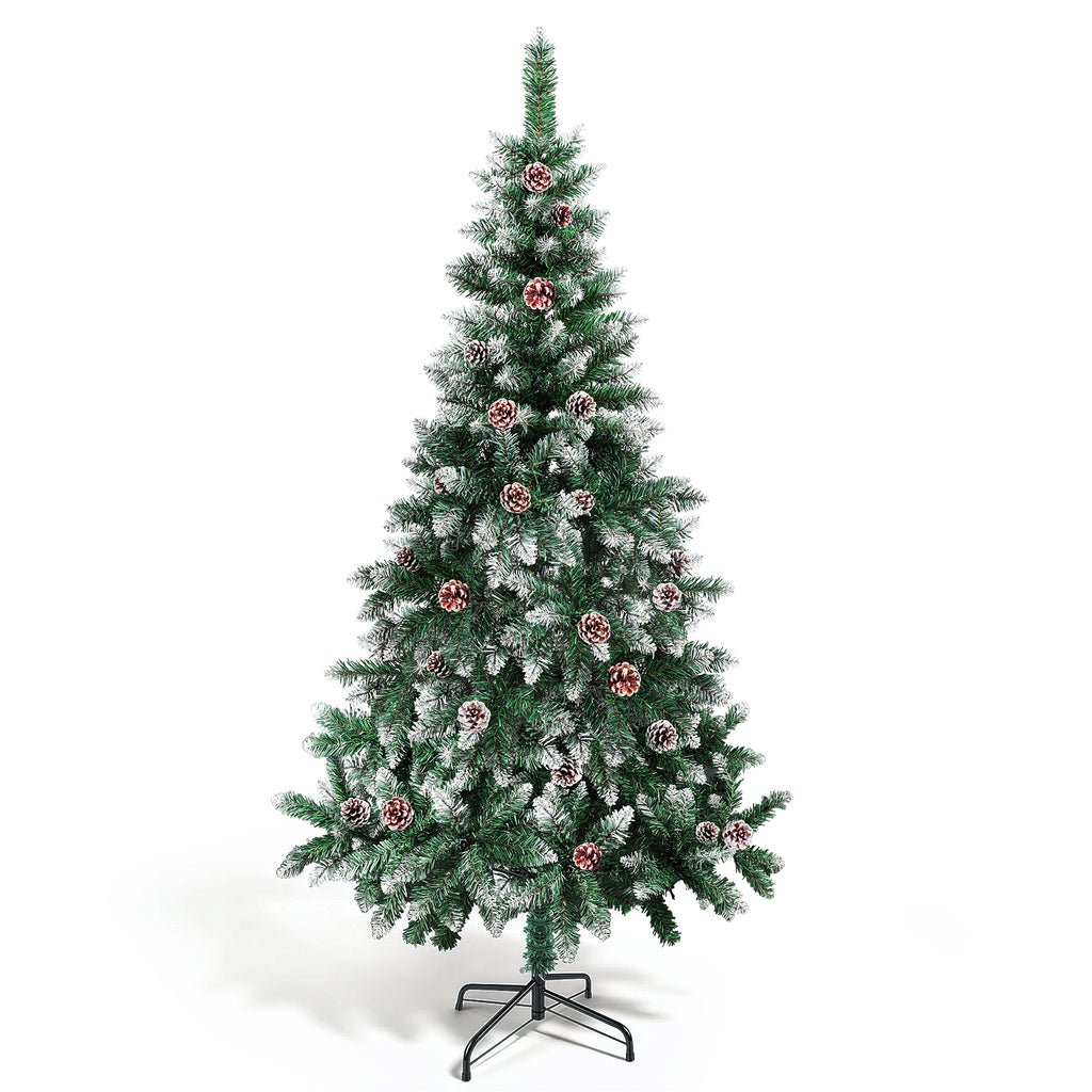 Weihnachtsbaum mit Tannenzapfen, 120/150/180/210 cm; 15 cm lange PVC-Zweige; künstliche Tanne mit Schneelandschaft; inklusive Ständer, einfach aufzubauen, zerlegbar und platzsparend verstaubar