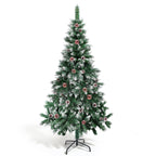 Weihnachtsbaum mit Tannenzapfen, 120/150/180/210 cm; 15 cm lange PVC-Zweige; künstliche Tanne mit Schneelandschaft; inklusive Ständer, einfach aufzubauen, zerlegbar und platzsparend verstaubar