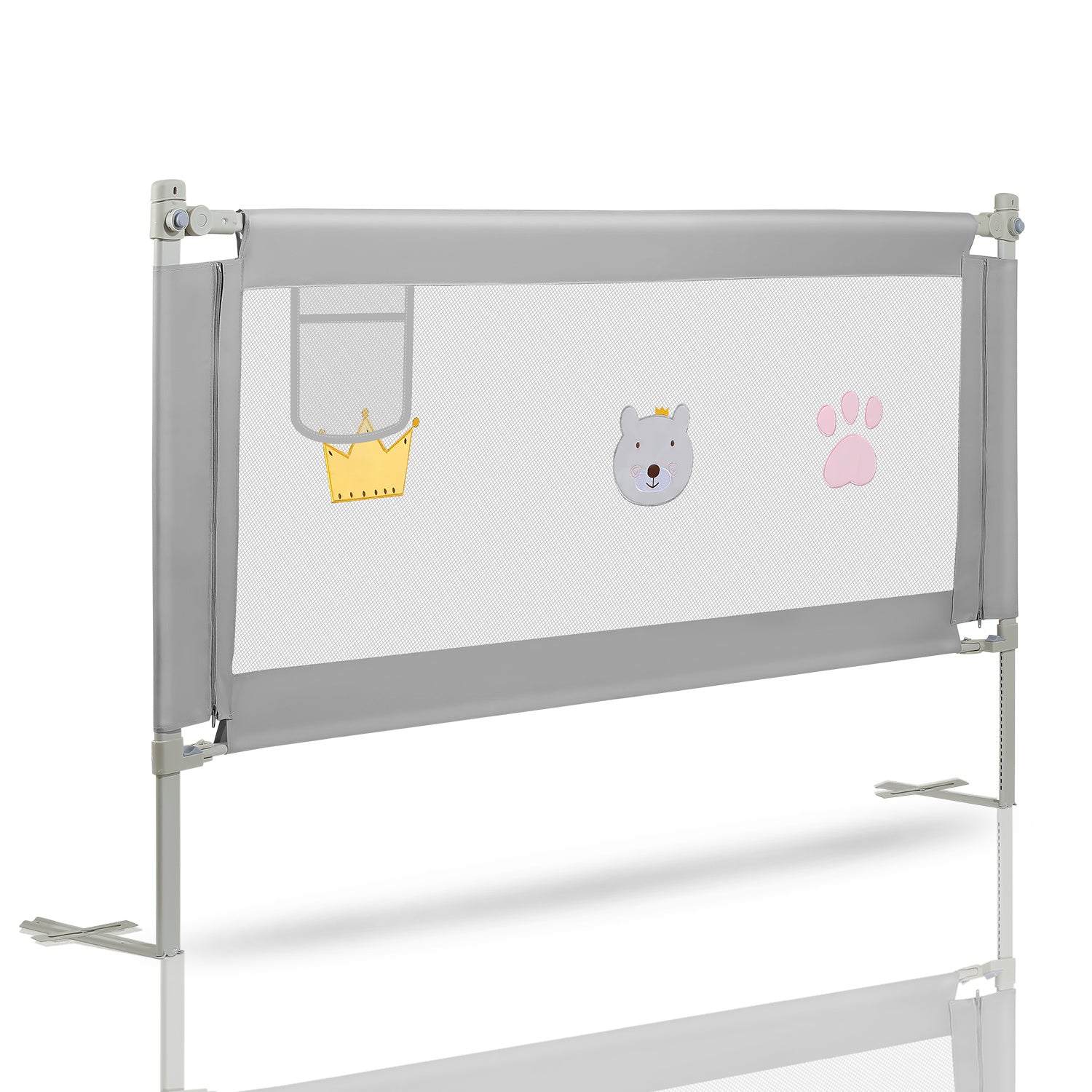 150/180/200 cm, zusammenklappbares Kinderbettgitter, höhenverstellbar von 70 bis 98 cm, Absturzsicherung, einfache Montage, graue Steppoptik