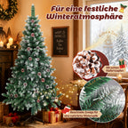 Weihnachtsbaum mit Tannenzapfen, 120/150/180/210 cm; 15 cm lange PVC-Zweige; künstliche Tanne mit Schneelandschaft; inklusive Ständer, einfach aufzubauen, zerlegbar und platzsparend verstaubar