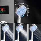 Duschpaneel mit Wasserhahn, 5 Funktionen, Edelstahl-Duschpaneel mit LED-Temperaturanzeige, Regen- und Wasserfall-Duschköpfe, Handbrause, Massagedusche und Duschstange