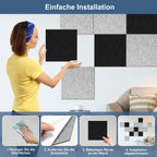 12–36 Stück schallabsorbierende Platten, selbstklebend, zweifarbig (schwarz-weiß), hochdichte Schallabsorber, ultradünne Schallabsorber, geeignet für Wandverkleidungen und Schallschutz, ideal für Tonstudios und die Wohnraumgestaltung (30 × 30 × 0,9 cm)