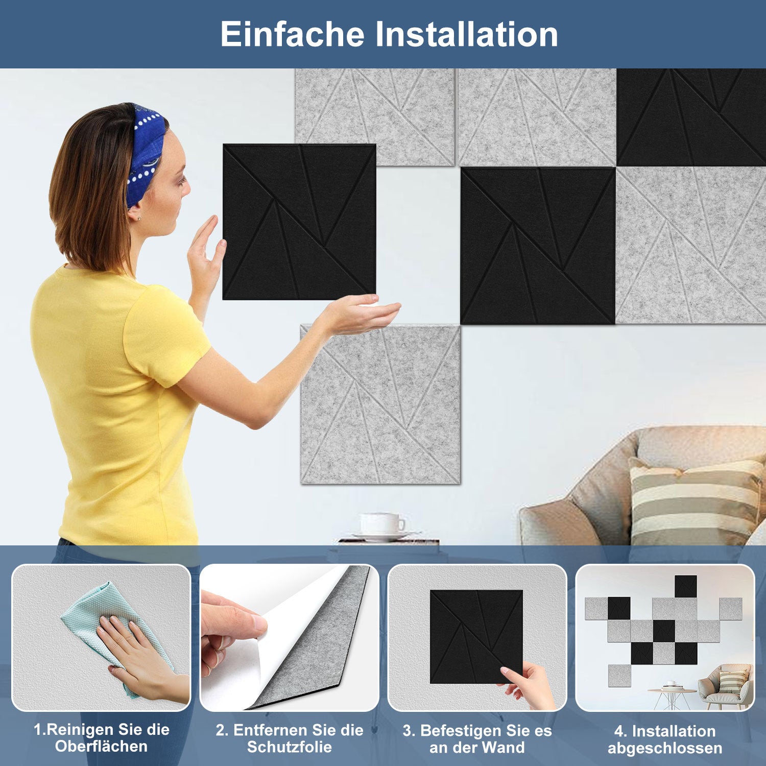 12–36 Stück schallabsorbierende Platten, selbstklebend, zweifarbig (schwarz-weiß), hochdichte Schallabsorber, ultradünne Schallabsorber, geeignet für Wandverkleidungen und Schallschutz, ideal für Tonstudios und die Wohnraumgestaltung (30 × 30 × 0,9 cm)