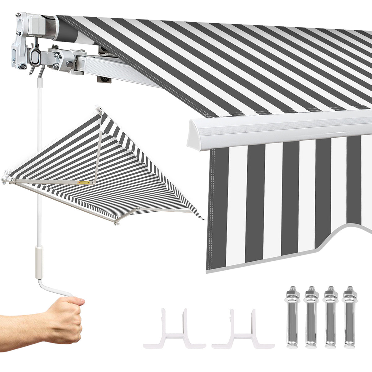 250 x 200 cm Manuelle Klappmarkise,  mit Kurbel, UV-beständig und wasserdicht, aus Aluminium/Polyester, geeignet für Balkon, Terrasse und Garten, in vier Ausführungen erhältlich