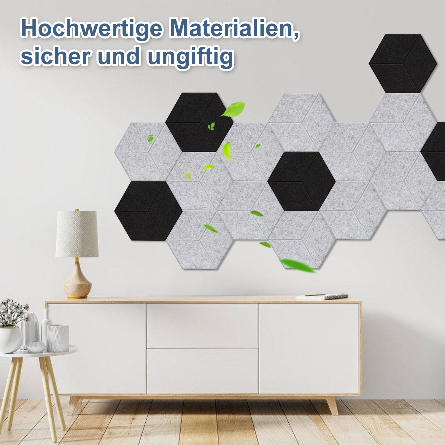 12–36 Stück sechseckige Akustikplatten, selbstklebend, schwarz/grau, aus hochdichtem Dämmmaterial, platzsparend, geeignet für Wandverkleidungen und Schalldämmung, ideal für Tonstudios und die Wohnraumgestaltung (30 x 26 x 0,9 cm)
