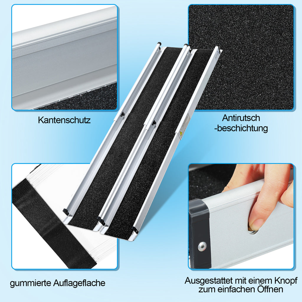 2er-Set Aluminium-Rollstuhlrampe, Rollatorrampe, leichte, zusammenklappbare, ausziehbare Rampe, 152–213 cm, verstellbare Be- und Entladerampe, Haustierrampe, rutschfestes Design, geeignet für Treppen und Rollstuhlfahrer, Tragkraft bis zu 300 kg
