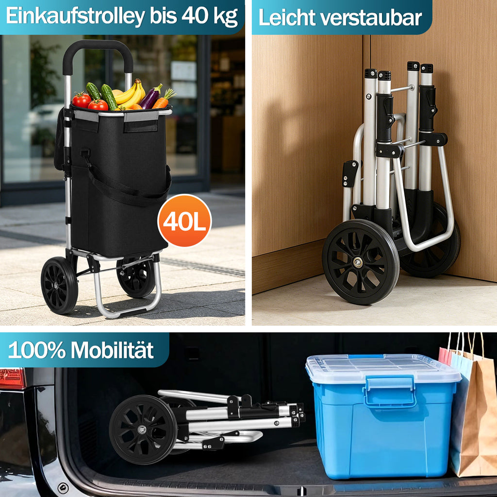 Einkaufstrolley klappbar Haupttasche+Seitentasche Trolley Räder Einkaufswagen