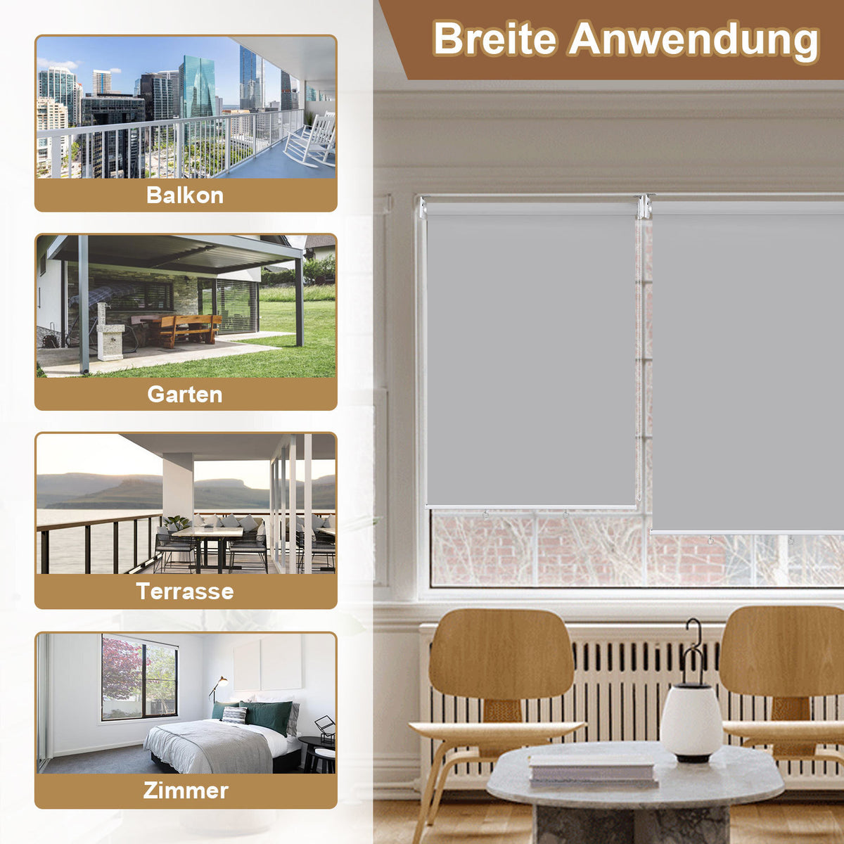 Vertikalmarkisen, Aussenrollos, Balkonrollos, Sichtschutz, Wind- und Regenschutz, Sonnenschutz, UV-Schutz; geeignet für Balkone, Terrassen und Gärten（副本）（副本）