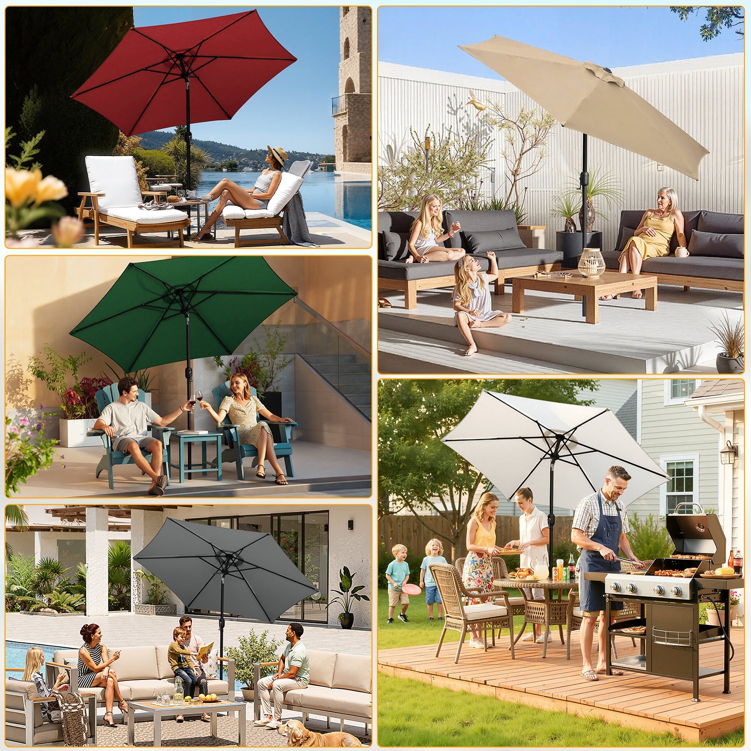 Sonnenschirm Ø270cm, Ampelschirm, Gartenschirm , Kurbelschirm, UV-Schutz, 160g/㎡ Polyester Schirmstoff, Wasserabweisend und schmutzabweisend, 5 Farben erhältlich, Garten