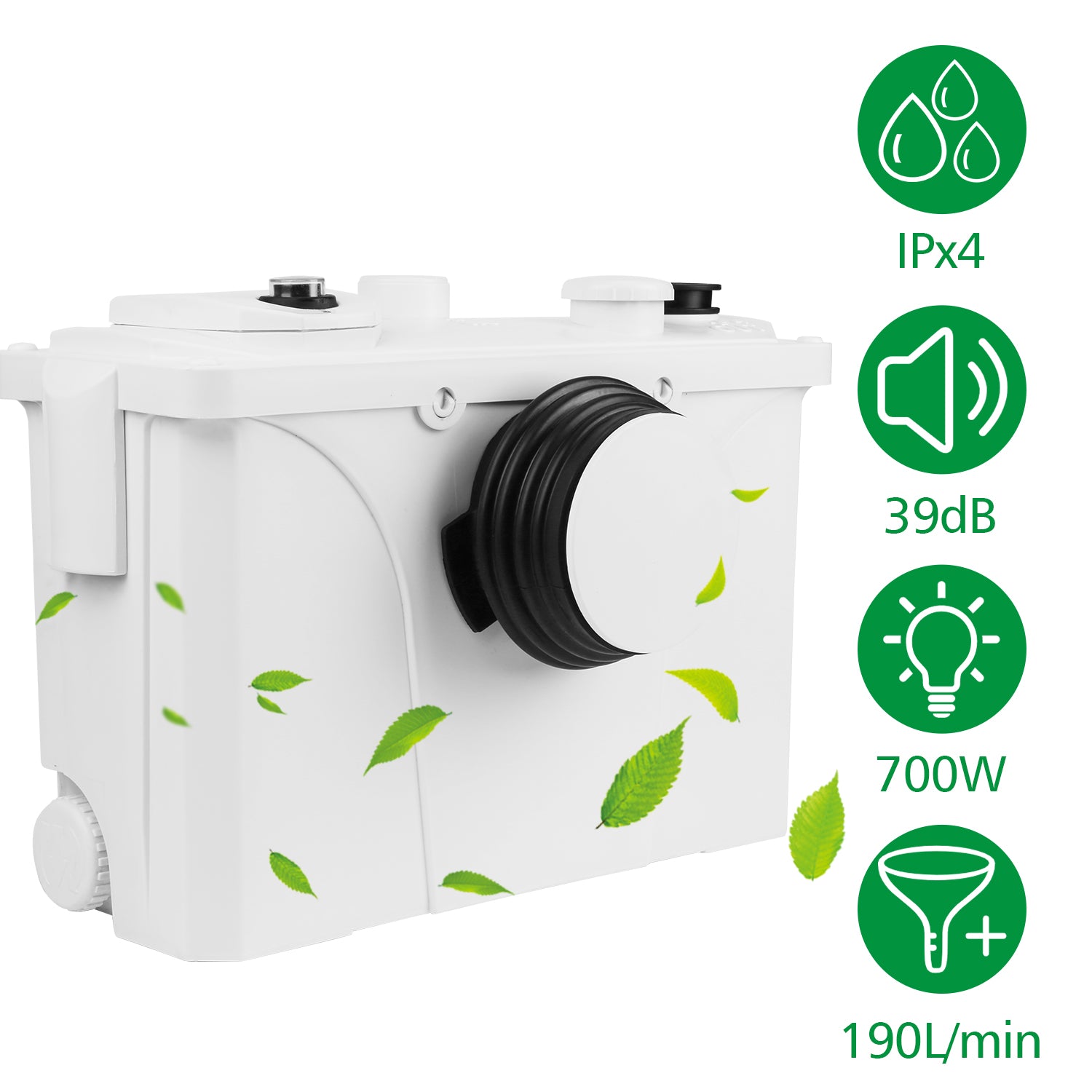 Hebeanlage Schmutzwasserpumpe, 700W Fäkalienpumpe 190L/min Kleinhebeanlage, 4 in 1 Schmutzwasser Abwasser Fäkalien Pumpe für WC Waschmaschine Waschbecken,Sehr Leise