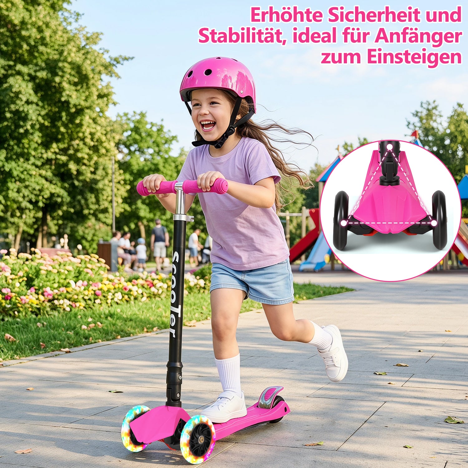 Kinder-Tretroller, City-Tretroller, Dreirad-Tretroller, Tretroller, zusammenklappbare Tretroller, Dreirad-Tretroller mit LED-Rädern, Kinder-Tretroller mit 4-stufiger Höhenverstellung, maximale Tragkraft 50 kg