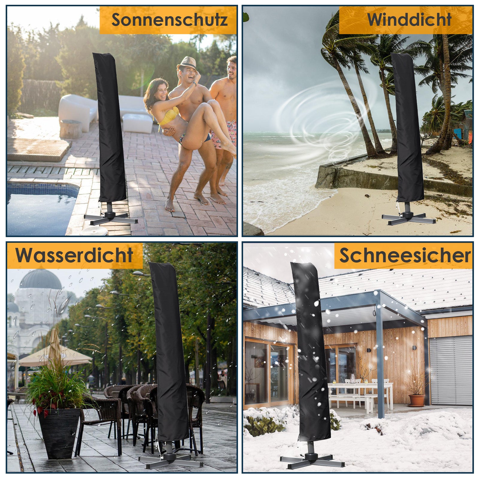 Sonnenschirmhülle für 3m 3.5m wetterfest UV-Schutz mit Stab und Reißverschluss