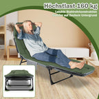 Angel- und Freizeitliege 195 x 65 x 32 cm, Belastbarkeit bis zu 160 kg, Campingliege, höhenverstellbar, klappbares Campingbett, inklusive Aufbewahrungstasche, geeignet für Camping, Angeln und den Garten, grün