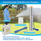 Brunnenpumpe – Tiefbrunnenpumpe mit einer Förderleistung von 4000 l/h, Edelstahl-Wasserpumpe mit einer maximalen Förderhöhe von 81 m und 20 m Kabel, Tauchdruckpumpe mit 8,1 bar, sandtauglich (1,1 kW/1,5 hp)