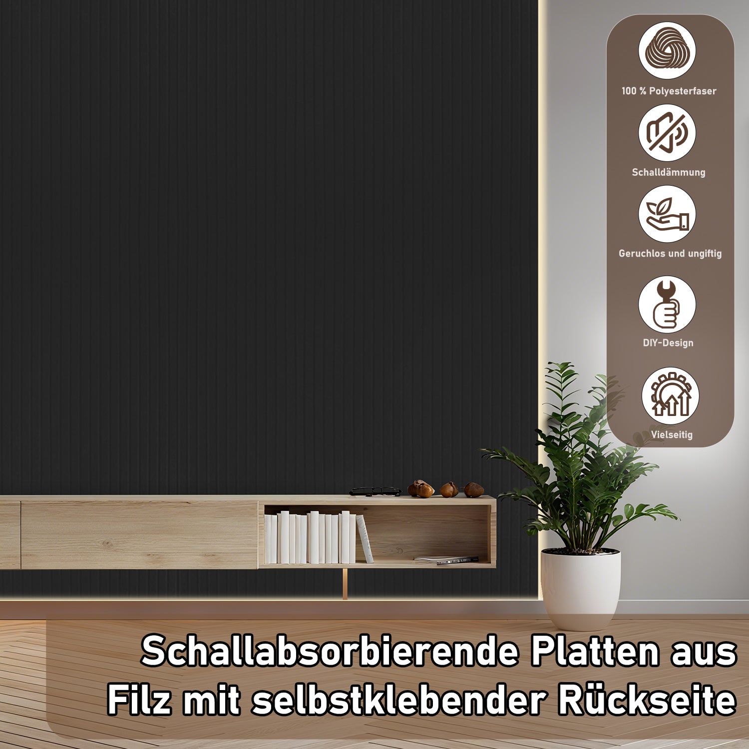 120 x 60 cm, selbstklebende Schallabsorptionsplatten, geeignet als Wanddämmplatten für den Homeoffice-Bereich, das Wohnzimmer und das Büro, aus 100 % Polyesterfaser, keine Bohrungen erforderlich, hellgrau, 4–16 Stück pro Packung