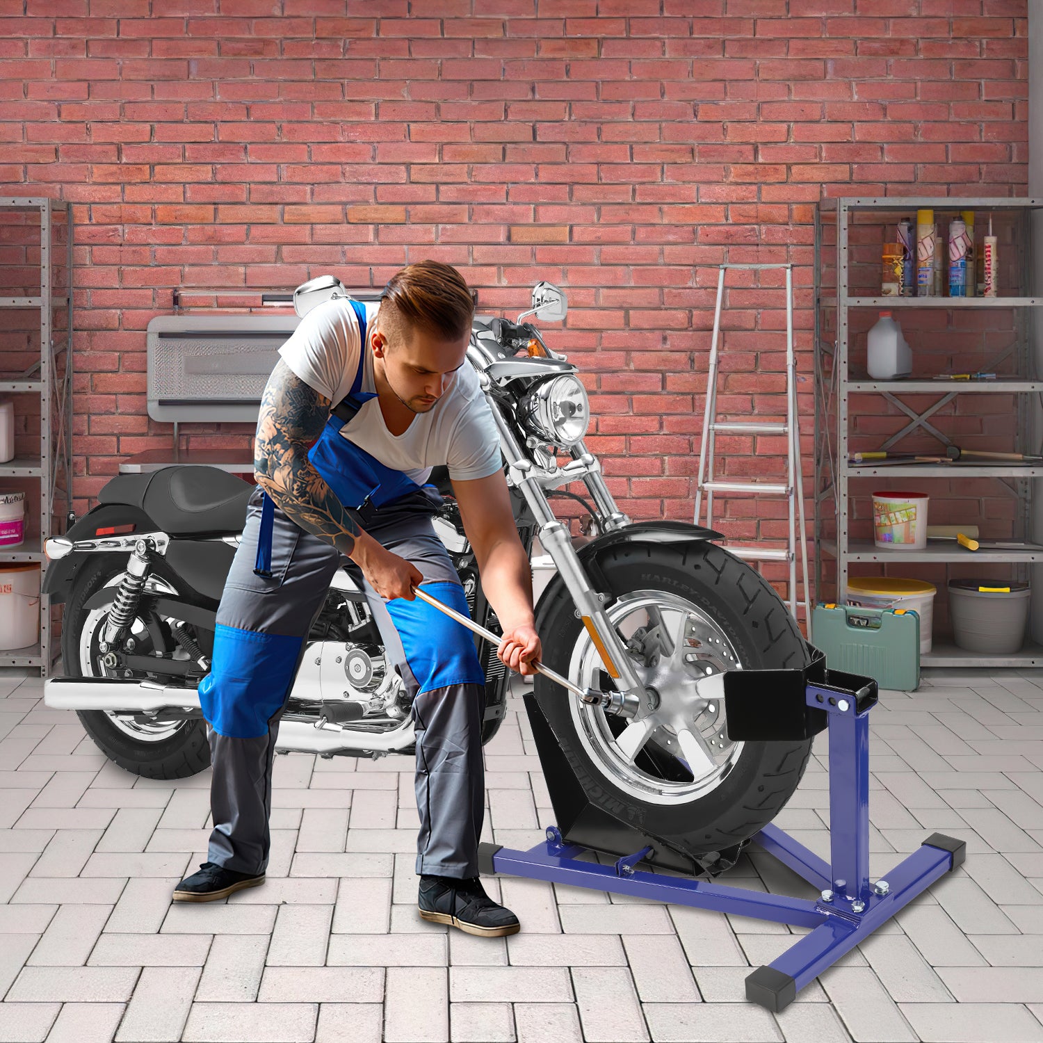 Motorrad Montageständer, Motorradwippe vorn Vorderradklemme Motorrad Ständer, Geeignet für 17-21 Zoll Reifen,Transportständer Radwippe, Blau