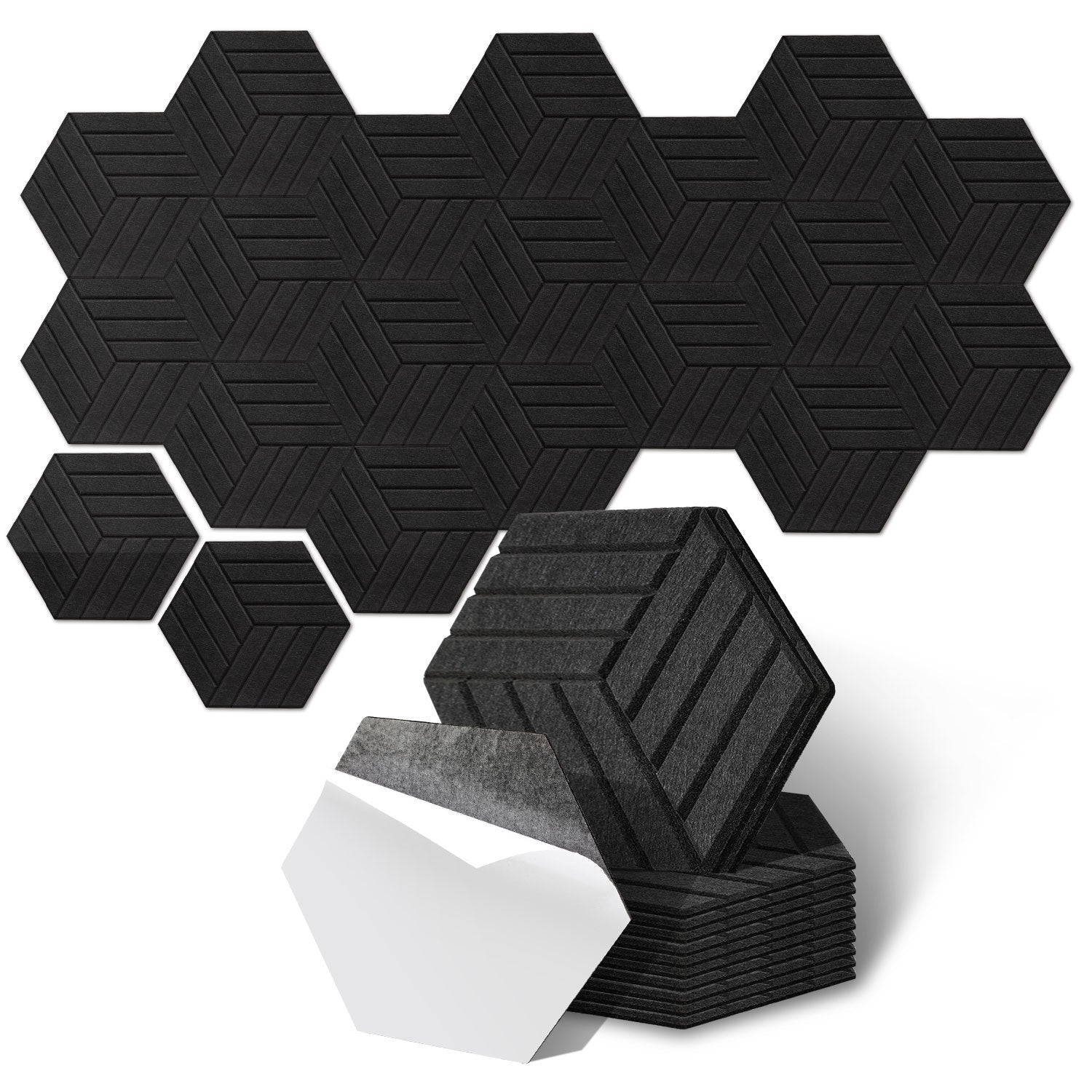 12–36 Stück sechseckige Akustikplatten, selbstklebend, schwarz/grau, aus hochdichtem Dämmmaterial, platzsparend, geeignet für Wandverkleidungen und Schalldämmung, ideal für Tonstudios und die Wohnraumgestaltung (30 x 26 x 0,9 cm)