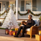 120–210 cm großer künstlicher Weihnachtsbaum aus Kunststoff, künstlicher Weihnachtsbaum, mit 18 cm langen Zweigen, schnell aufzubauen, zusammenklappbar, flammhemmend, inklusive Ständer aus Kunststoff/Metall, weiß/grün