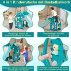 Kinderrutsche, zusammenklappbare Kinderrutsche, stabile Gartenrutsche mit Basketballkorb und Handläufen, lustige Kinderrutsche, für drinnen und draußen geeignete Kleinkindrutsche, grün