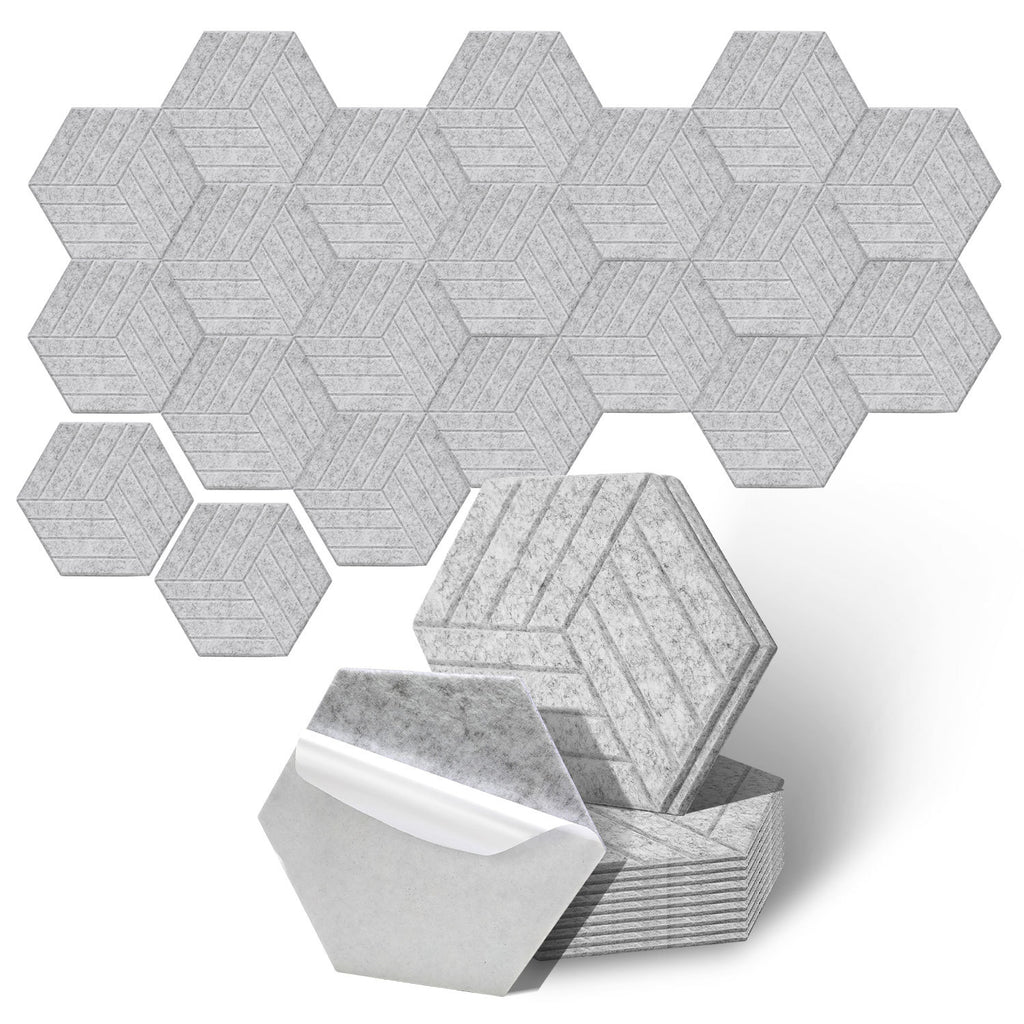12–36 Stück sechseckige Akustikplatten, selbstklebend, schwarz/grau, aus hochdichtem Dämmmaterial, platzsparend, geeignet für Wandverkleidungen und Schalldämmung, ideal für Tonstudios und die Wohnraumgestaltung (30 x 26 x 0,9 cm)