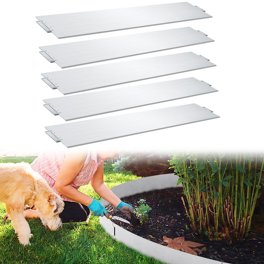 Rasenkante verzinkt Metall, 5m 10m 15m 20m 25m 30m 35m 40m 45m 50m 100x15cm Beeteinfassung Mähkante Palisade Gartenbeet, Silber oder Schwarz (Länge 5m - Höhe 15cm)