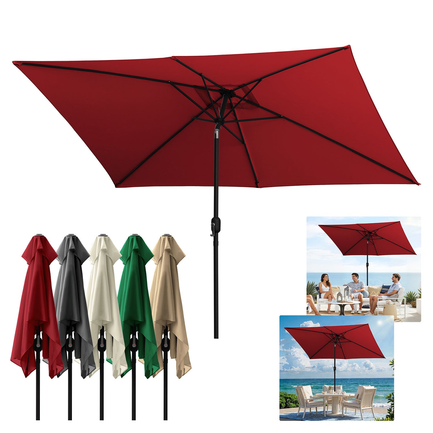 Sonnenschirm Rechteckig 210x140CM / 300×200CM Aluminum Gartenschirm Balkonschirm Terrassenschirm Sonnenschirm mit LED Beleuchtung Rechteckig Kippbar Großschirm für Balkon,Terrasse, Garten, In fünf Farben erhältlich