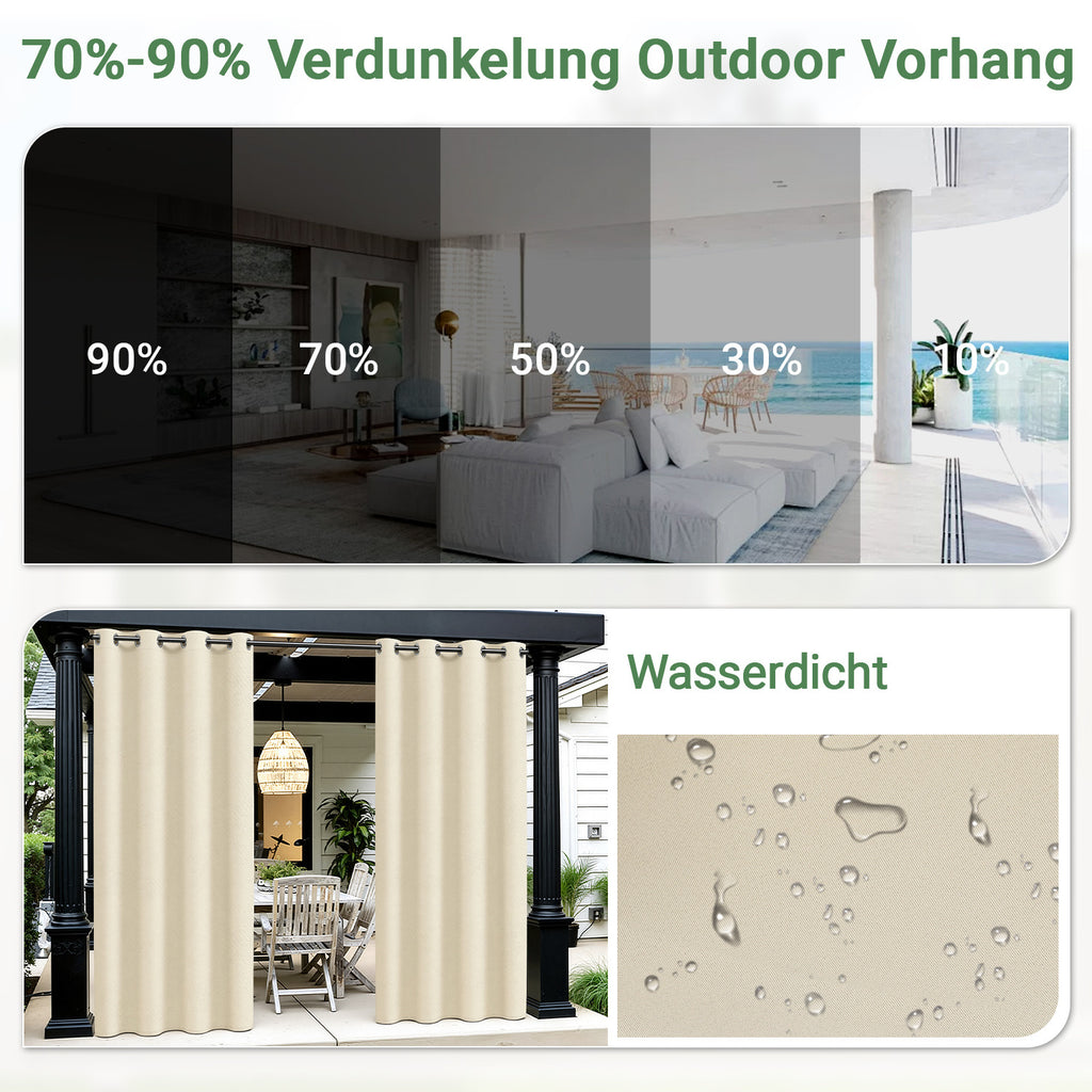 Outdoor Vorhang Wetterfest mit Ösen Sonnenschutz Wasserdicht Thermovorhang Panel,Cremefarben