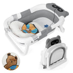 Babybadewanne, Kinderbadewanne, 0–12 Monate, zusammenklappbare Badewanne, grauer Bär (mit Badematte)