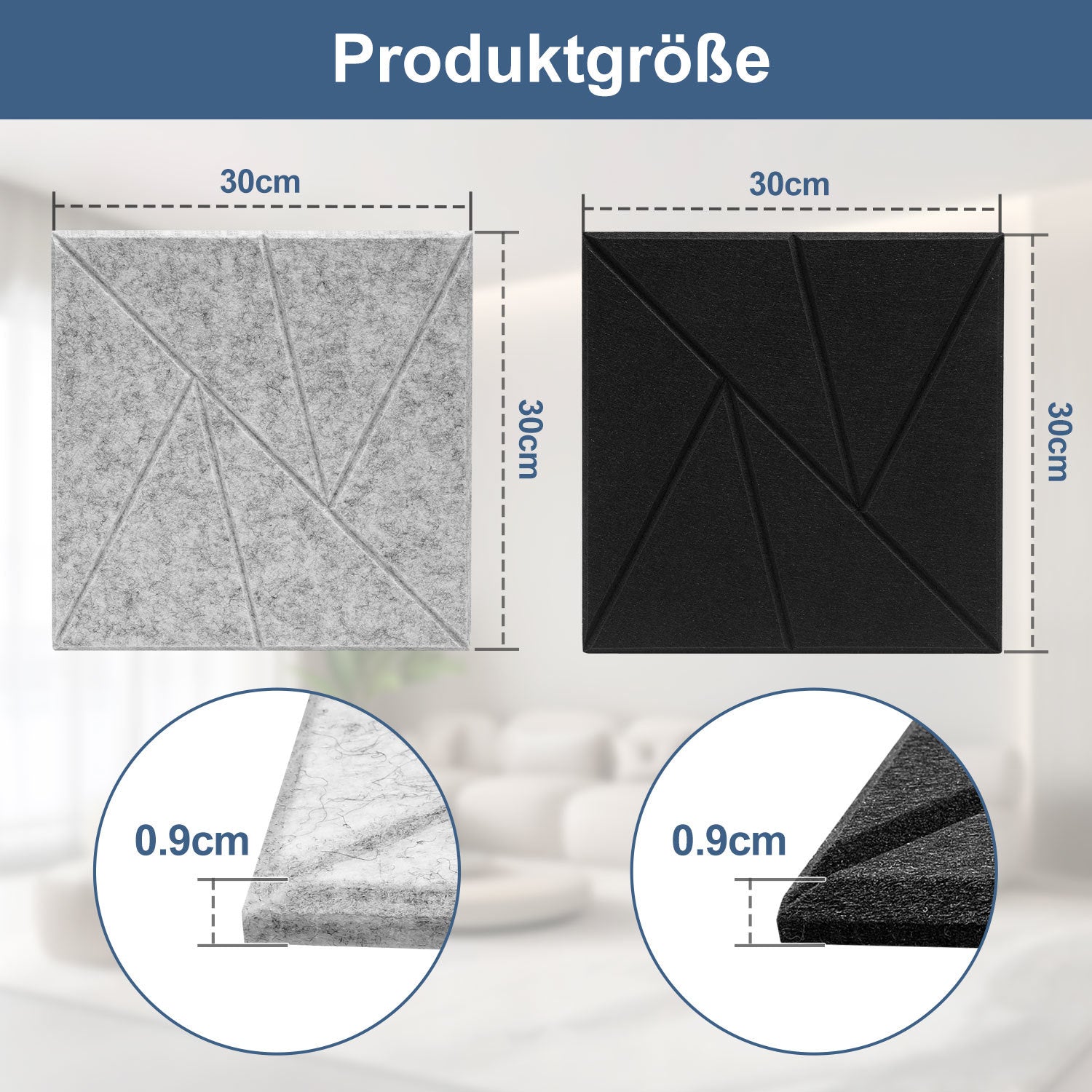 12–36 Stück schallabsorbierende Platten, selbstklebend, zweifarbig (schwarz-weiß), hochdichte Schallabsorber, ultradünne Schallabsorber, geeignet für Wandverkleidungen und Schallschutz, ideal für Tonstudios und die Wohnraumgestaltung (30 × 30 × 0,9 cm)