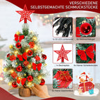 40 cm hoher Mini-Weihnachtsbaum mit LED-Beleuchtung, kleiner künstlicher Tannenbaum, Tannenbaum für den Tisch, mit roten, goldenen und silbernen Christbaumkugeln
