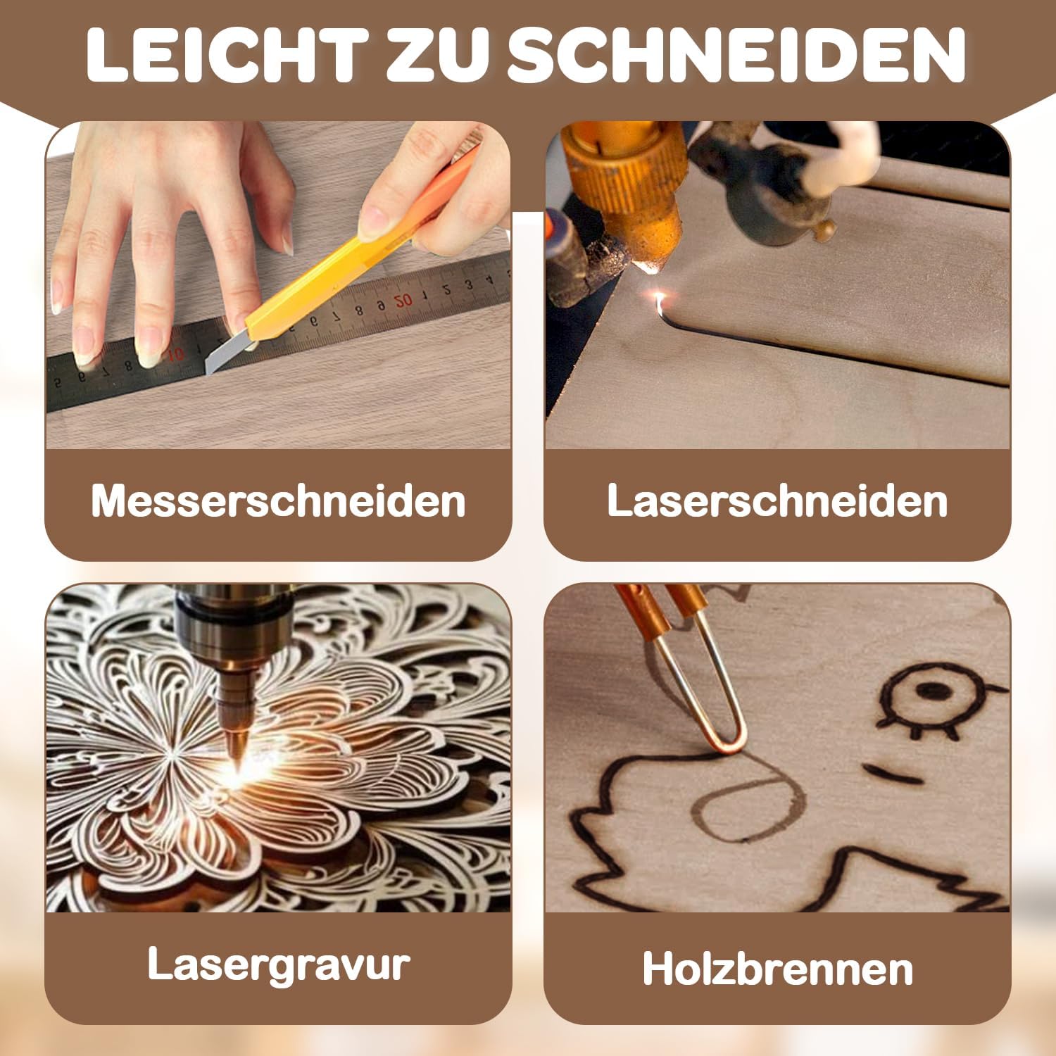 3 mm dickes Sperrholz, 300 x 300 mm, 30er-Pack, Walnussholz, handgefertigte Zuschnitte, geeignet für Modellbau, Laserschneiden, Lasergravur, Kohlezeichnung, Malerei und DIY-Ölmalerei