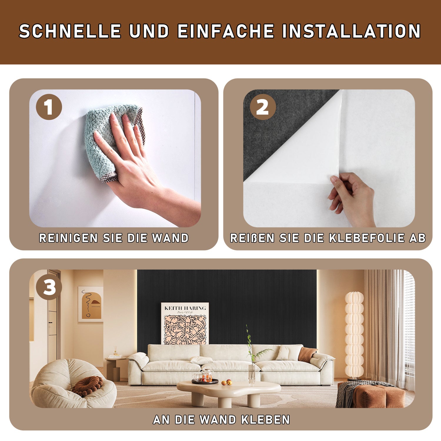 120 x 60 cm, selbstklebende Schallabsorptionsplatten, geeignet als Wanddämmplatten für den Homeoffice-Bereich, das Wohnzimmer und das Büro, aus 100 % Polyesterfaser, keine Bohrungen erforderlich, hellgrau, 4–16 Stück pro Packung