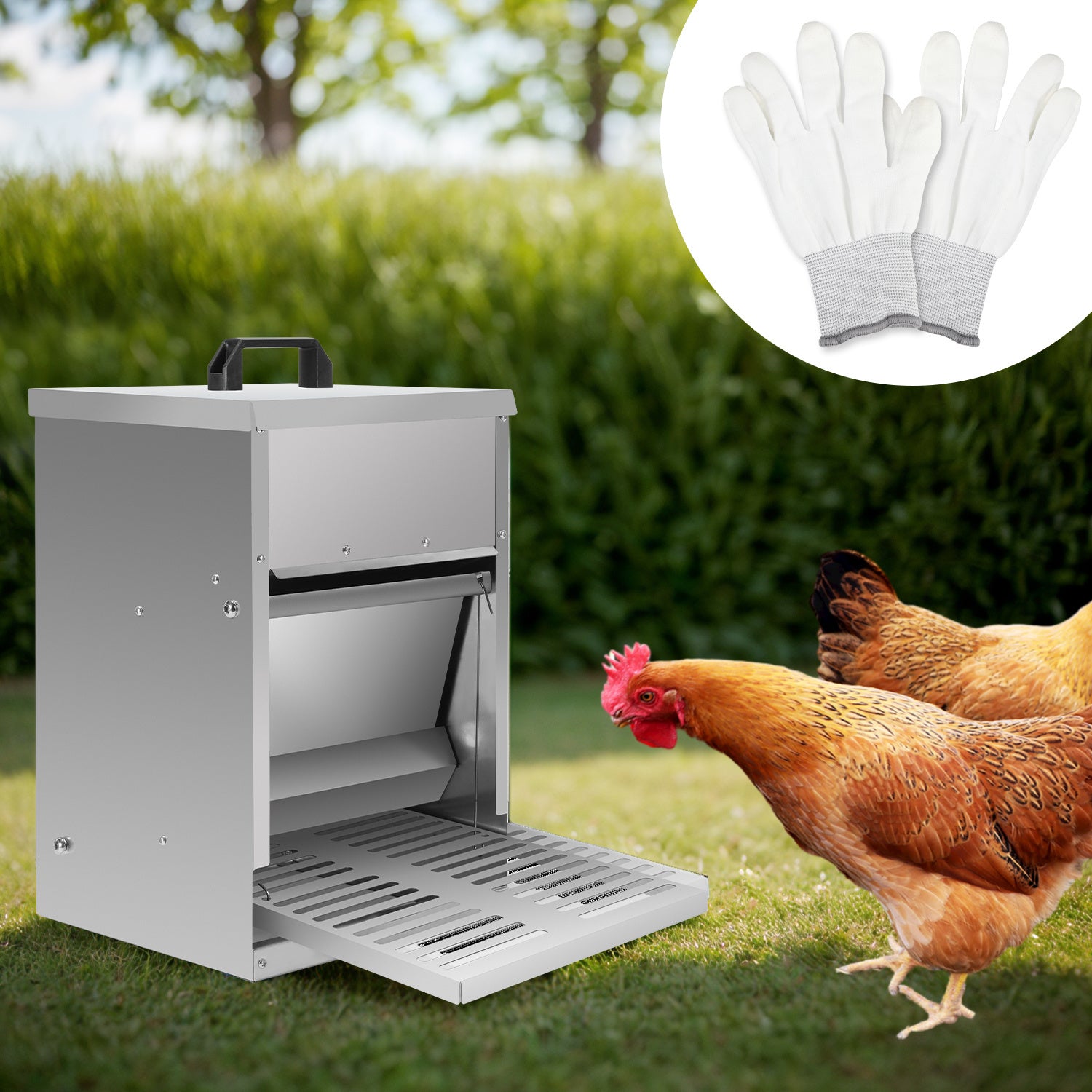 5-kg-Futterautomat für Hühner – Automatischer Futterautomat mit Fußschalter und Mäuseschutz, wasserdichter, verzinkter Futterbehälter für Hühner, Enten und Geflügel – Futtertrog mit Deckel, rostfrei und wetterfest