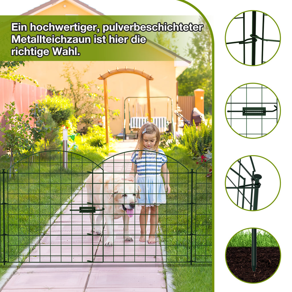 Dekorative Gartenzäune, Teichzaun-Sets, 1 Tor + 4 Teichzaunelemente, Steckzäune, Metallzäune mit Zaunelementen sowie Außenzäune, Gartenzäune, Tierzäune, mit Schloss, Haustierzäune, in drei Ausführungen erhältlich: grün, schwarz
