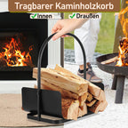 Holzkorb – tragbarer Holzkorb mit Griff – kompakter Holzkorb, geeignet zur Aufbewahrung von Brennholz, Zeitungen und Büchern – 40 x 30 x 50 cm – Holzkorb – für den Innen- und Außenbereich geeignet