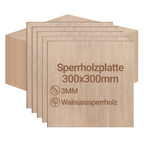 3 mm dickes Sperrholz, 300 x 300 mm, 30er-Pack, Walnussholz, handgefertigte Zuschnitte, geeignet für Modellbau, Laserschneiden, Lasergravur, Kohlezeichnung, Malerei und DIY-Ölmalerei